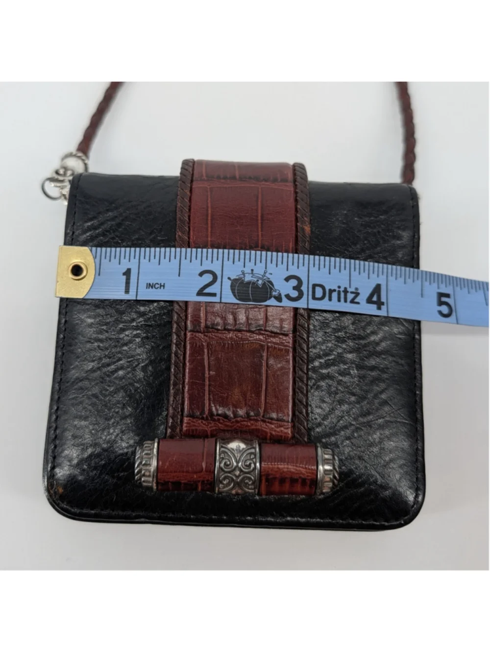 Vintage Brighton Mini Leather Crossbody Wallet Organizer Mirror Croc 26